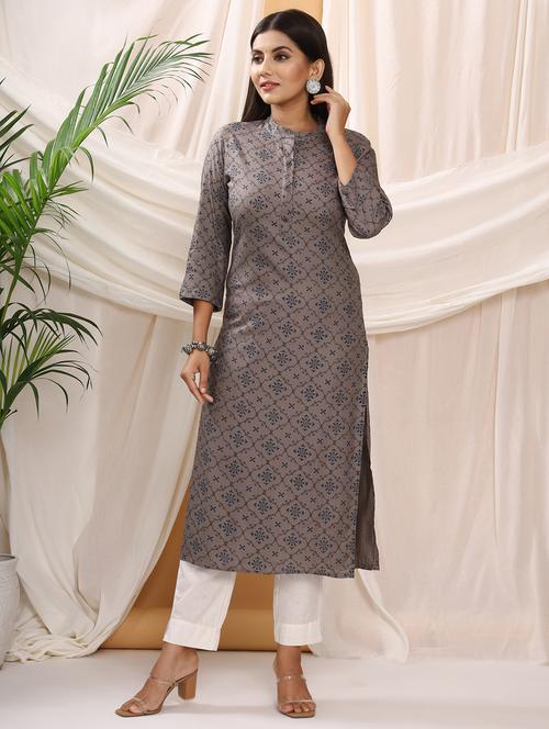 grey rayon straight kurta - 20302230 - Very Small Image - 1