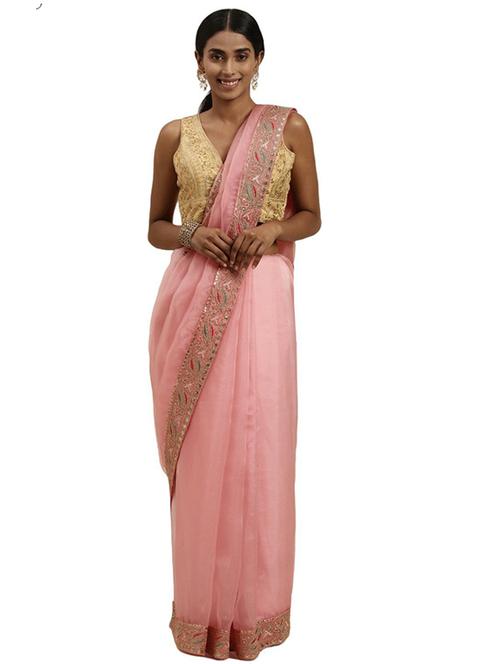 peach colored bordered saree with blouse - 20302570 - Very Small Image - 1