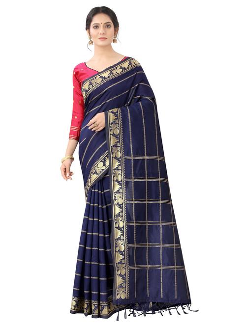 navy blue colored banarasi saree - 20302584 - Very Small Image - 1