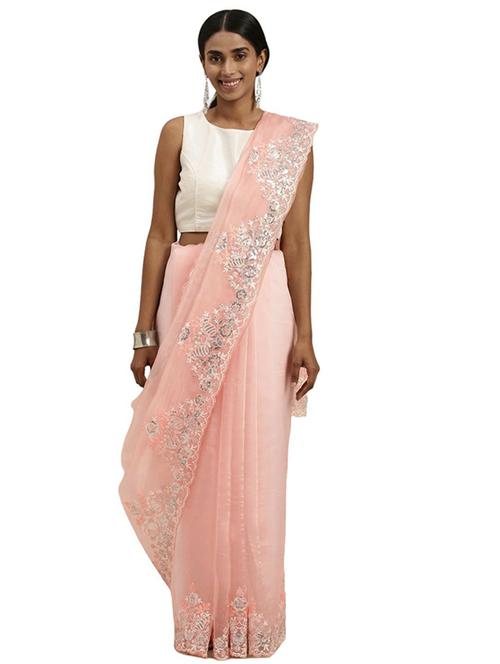 peach colored embroidered saree with blouse - 20302585 - Very Small Image - 1