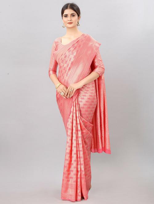peach colored banarasi saree with blouse - 20302586 - Very Small Image - 1