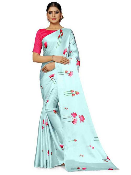 light blue colored printed saree with blouse - 20302592 - Very Small Image - 1