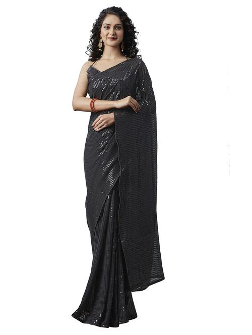 charcoal colored embellished saree with blouse - 20302599 - Very Small Image - 1