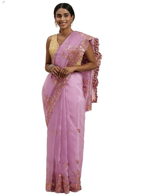 lavender colored embroidered saree with blouse - 20302605 - Very Small Image - 1