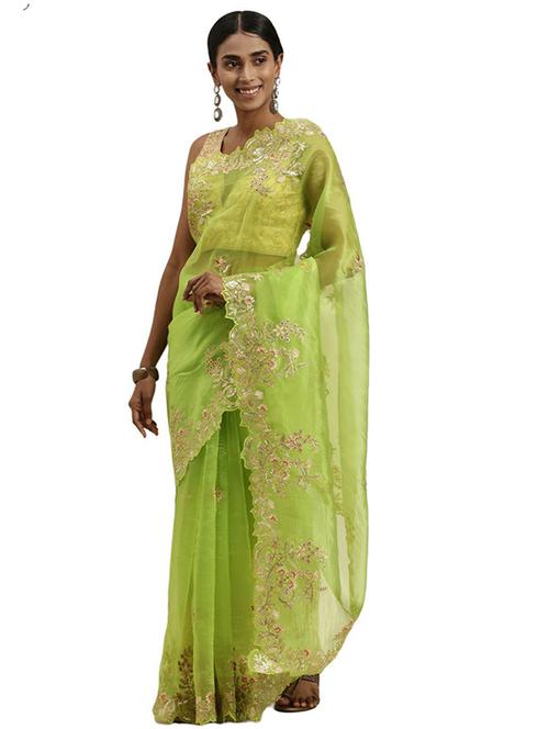 neon colored embroidered saree with blouse - 20302617 - Very Small Image - 1