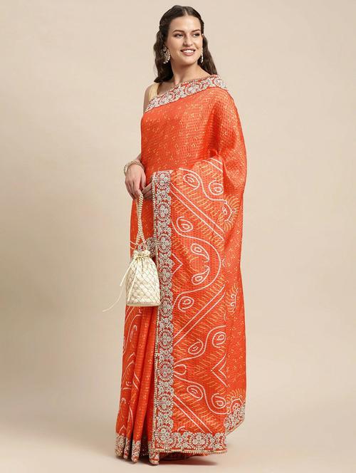 orange colored printed saree - 20302648 - Very Small Image - 1