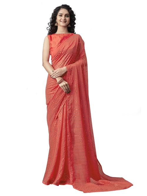 orange colored embellished saree with blouse - 20302653 - Very Small Image - 1