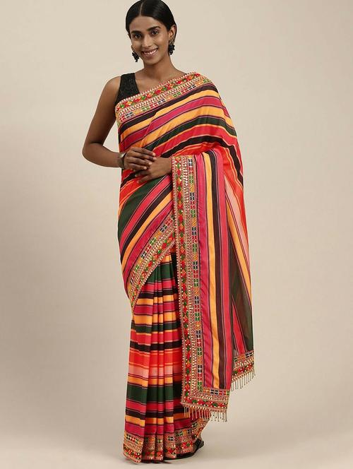 multi colored printed saree with blouse - 20302684 - Very Small Image - 1