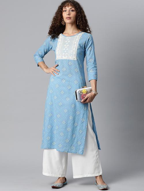 light blue colored kurta palazzo set - 20302807 - Very Small Image - 1