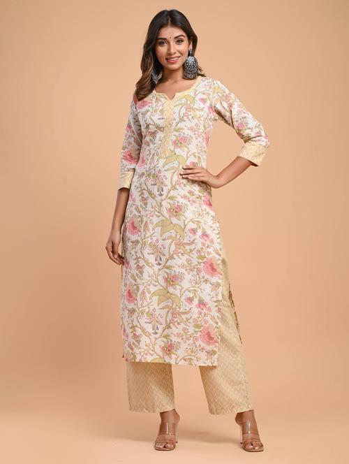 beige colored kurta palazzo set - 20302813 - Very Small Image - 1