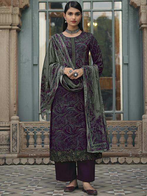women purple unstitched palazzo suits - 20303018 - Very Small Image - 1