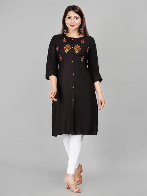 black colored straight kurta - 20303146 - Very Small Image - 1