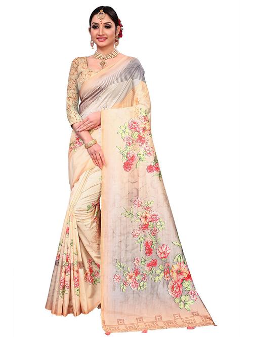 peach colored printed saree with blouse - 20303246 - Very Small Image - 1