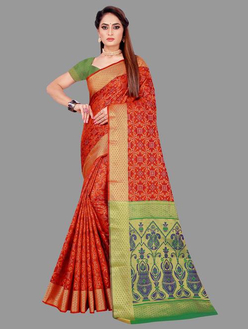 oxy fire colored patola saree with blouse - 20303299 - Very Small Image - 1