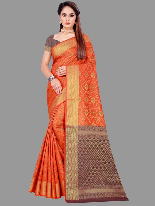 oxy fire colored patola saree with blouse - 20303309 - Very Small Image - 1