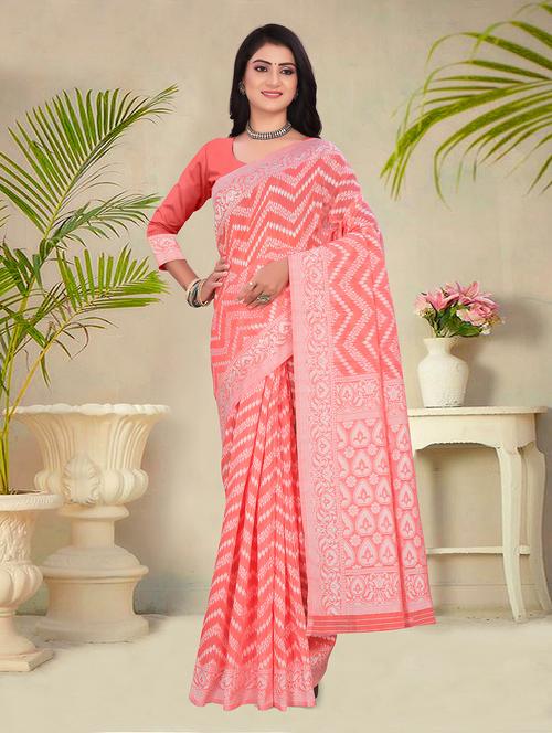 peach colored handloom saree - 20303330 - Very Small Image - 1