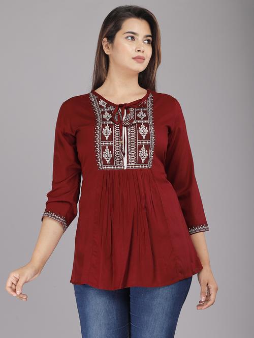 maroon viscose a-line tunic - 20303710 - Very Small Image - 1
