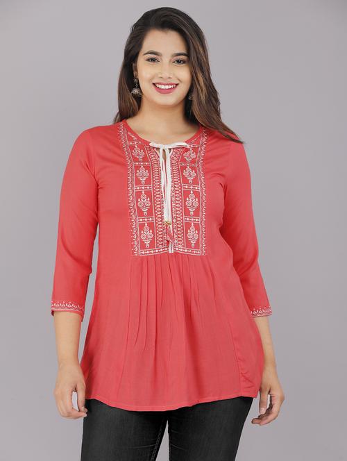 tie up neck viscose a-line tunic - 20303722 - Very Small Image - 1