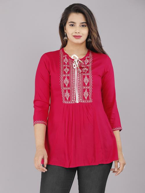 red viscose a-line tunic - 20303723 - Very Small Image - 1