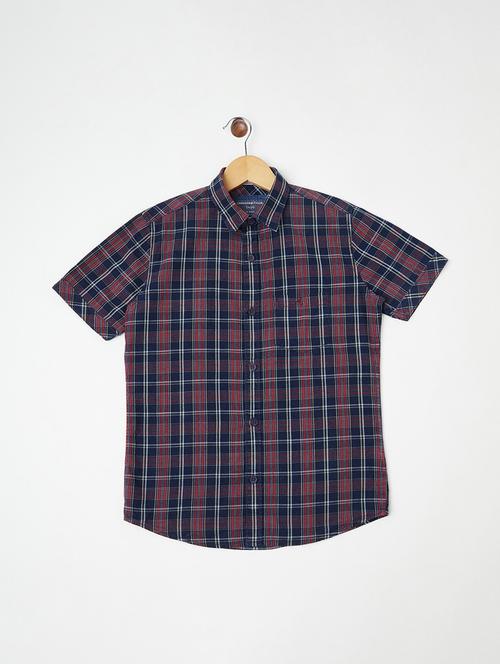 kids blue checkered short sleeves shirt - 20304035 - Very Small Image - 1