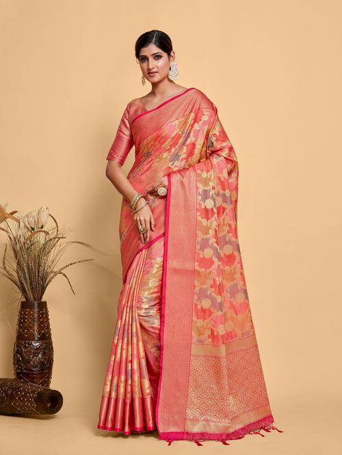 women's self design pink colored saree with blouse - 20304972 - Very Small Image - 1