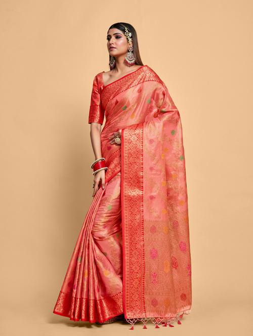 women's self design red colored saree with blouse - 20305029 - Very Small Image - 1