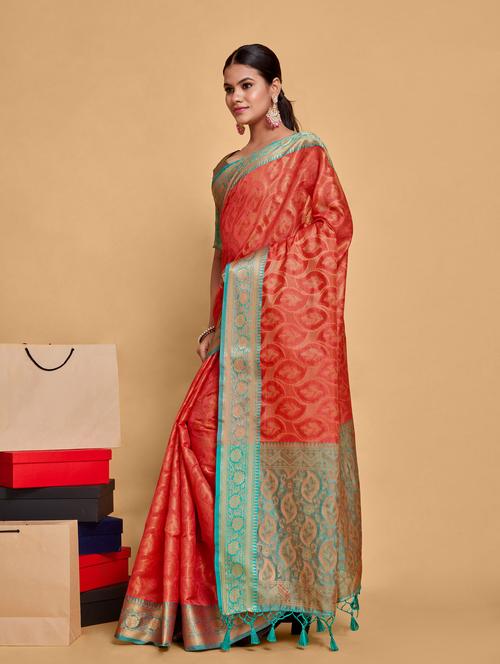 women's self design red colored saree with blouse - 20305059 - Very Small Image - 1