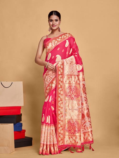 women's paisley pink colored saree with blouse - 20305128 - Very Small Image - 1