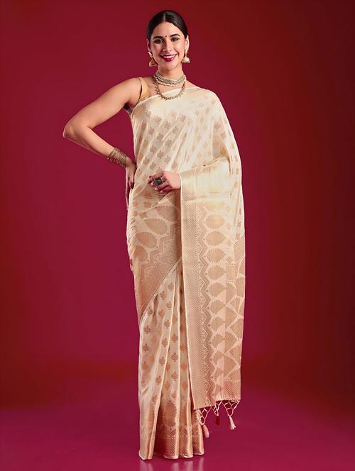 women's self design beige colored saree with blouse - 20305144 - Very Small Image - 1