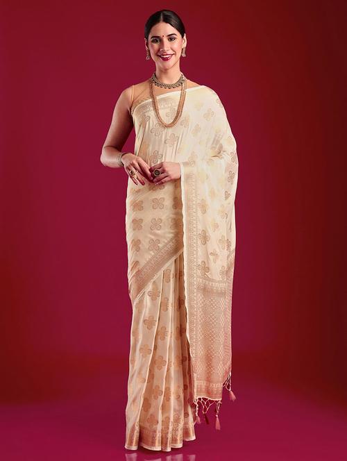 women's self design beige colored saree with blouse - 20305152 - Very Small Image - 1