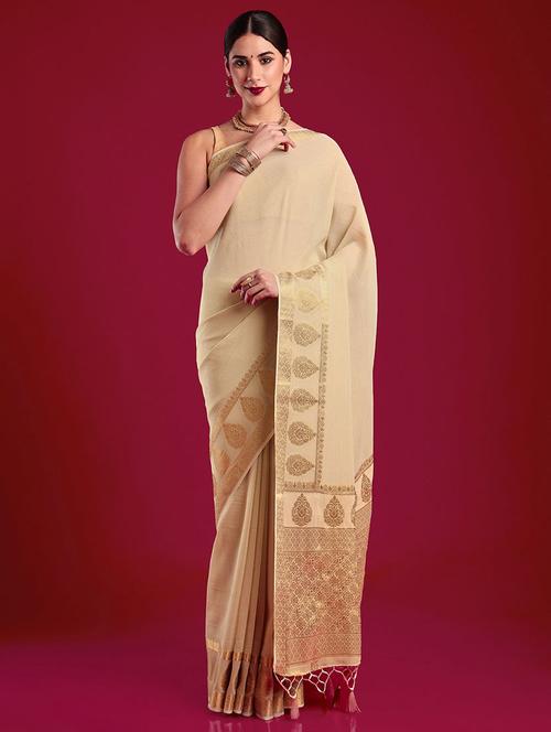 women's self design beige colored saree - 20305164 - Very Small Image - 1
