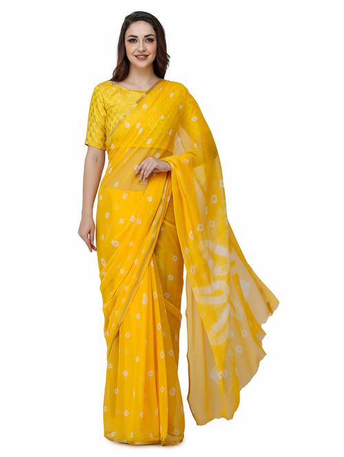 yellow colored bandhani saree with blouse - 20305179 - Very Small Image - 1