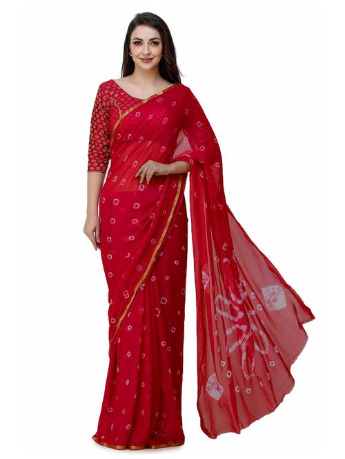 red colored bandhani saree with blouse - 20305180 - Very Small Image - 1