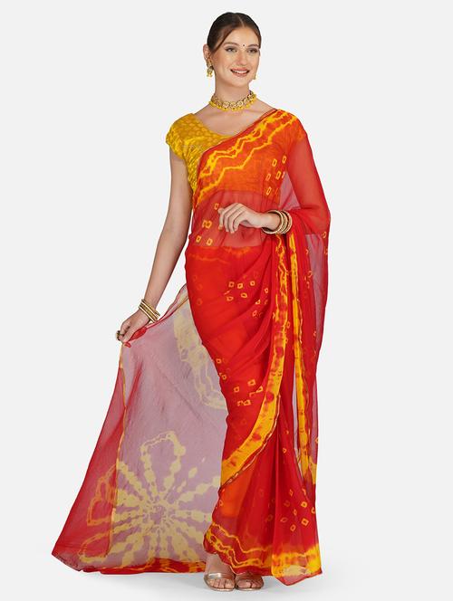red colored bandhani saree - 20305191 - Very Small Image - 1