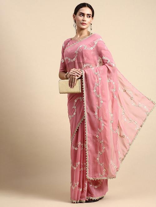 women's embroidered saree with blouse - 20305484 - Very Small Image - 1