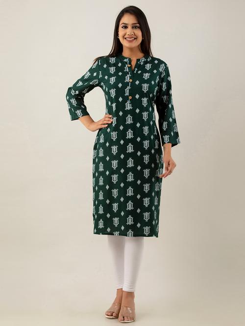 women green mandarin neck straight kurta - 20305521 - Very Small Image - 1