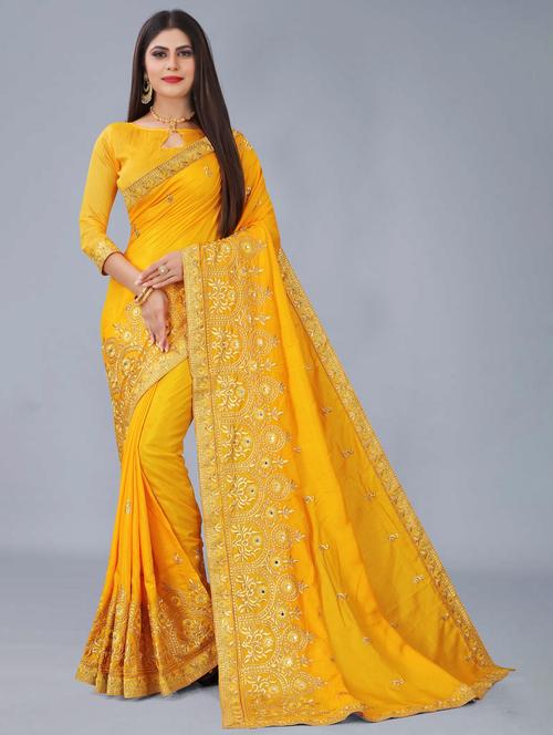 orange colored embroidered saree - 20305531 - Very Small Image - 1