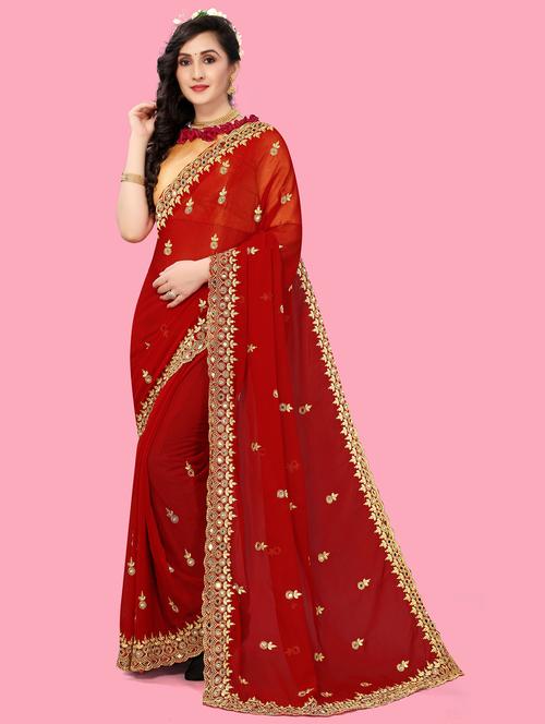 red colored embellished saree with blouse - 20305543 - Very Small Image - 1