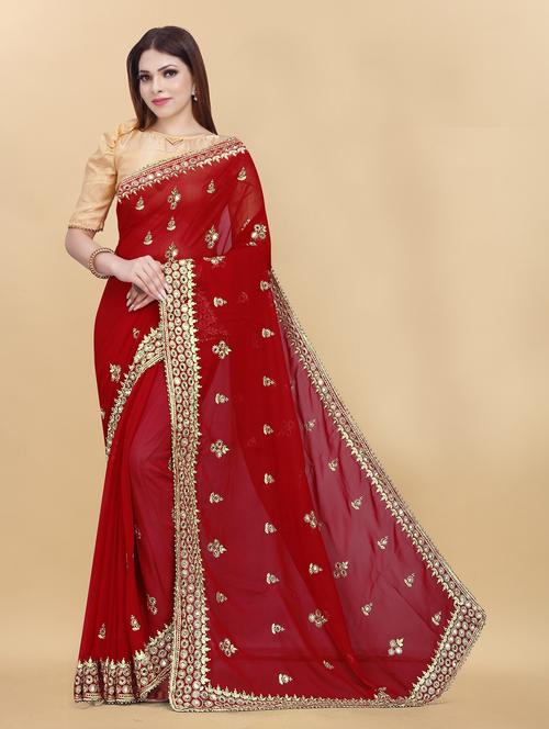 red colored embellished saree - 20305557 - Very Small Image - 1