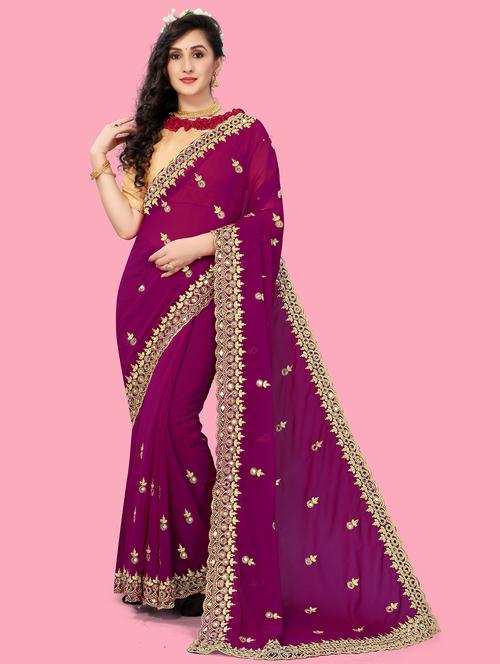 purple colored embellished saree with blouse - 20305562 - Very Small Image - 1
