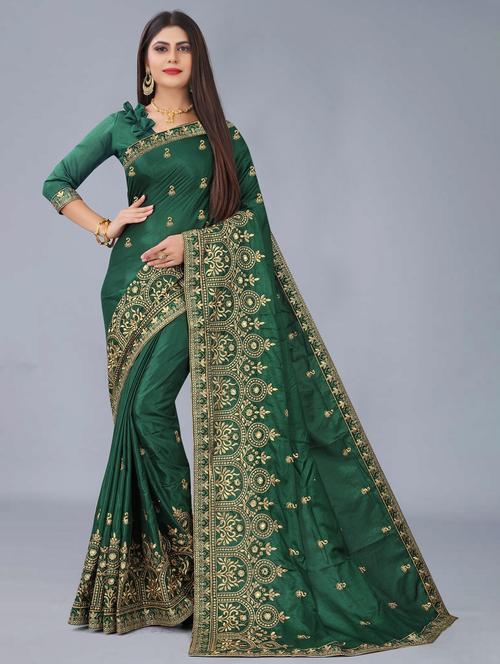 green colored embroidered saree - 20305568 - Very Small Image - 1