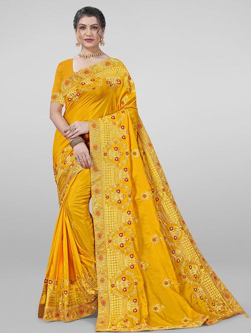 orange colored embroidered saree - 20305571 - Very Small Image - 1