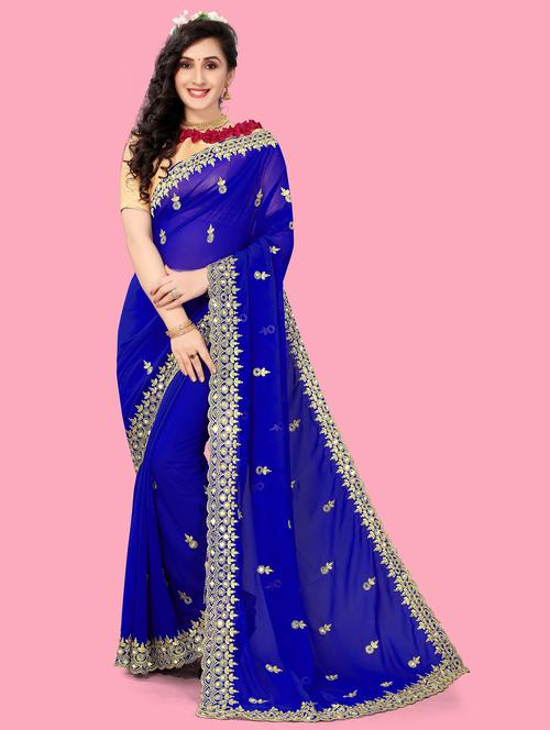 blue colored embellished saree with blouse - 20305602 - Very Small Image - 1
