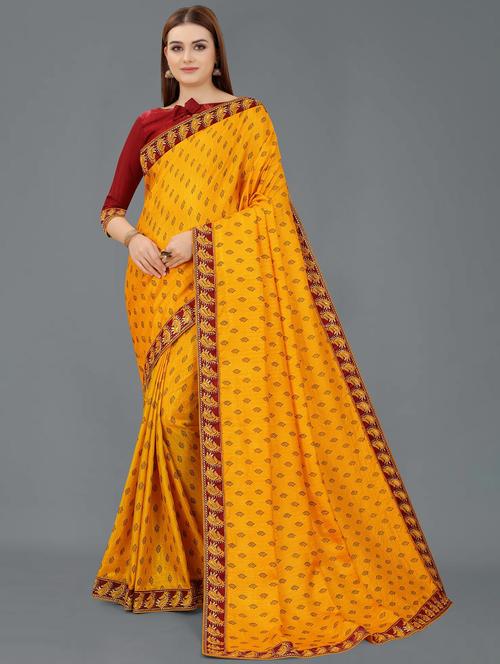 orange colored printed saree with blouse - 20305686 - Very Small Image - 1