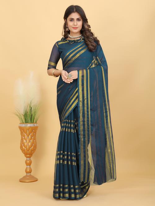 navy blue colored handloom saree with blouse - 20305689 - Very Small Image - 1