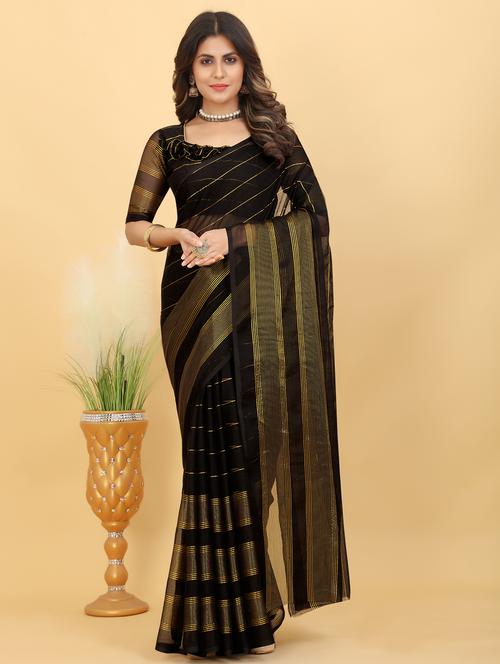 black colored handloom saree with blouse - 20305697 - Very Small Image - 1