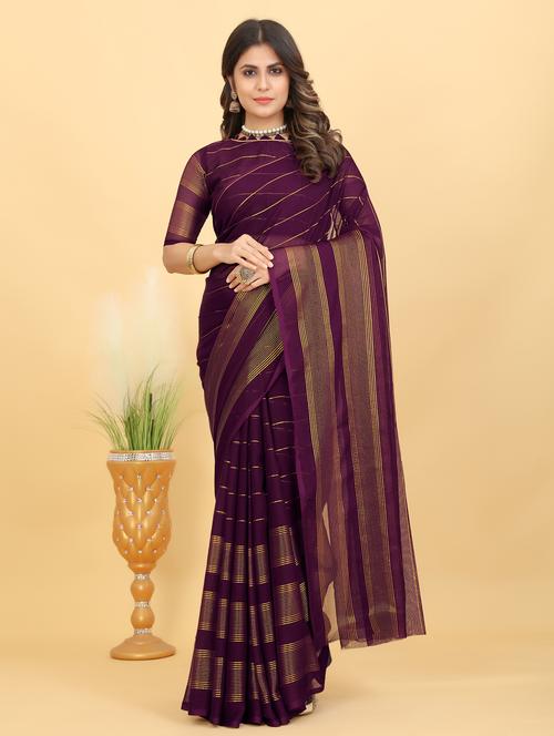 purple colored handloom saree with blouse - 20305699 - Very Small Image - 1