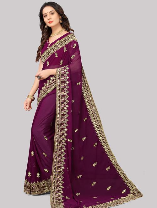 purple colored embellished saree with blouse - 20305706 - Very Small Image - 1