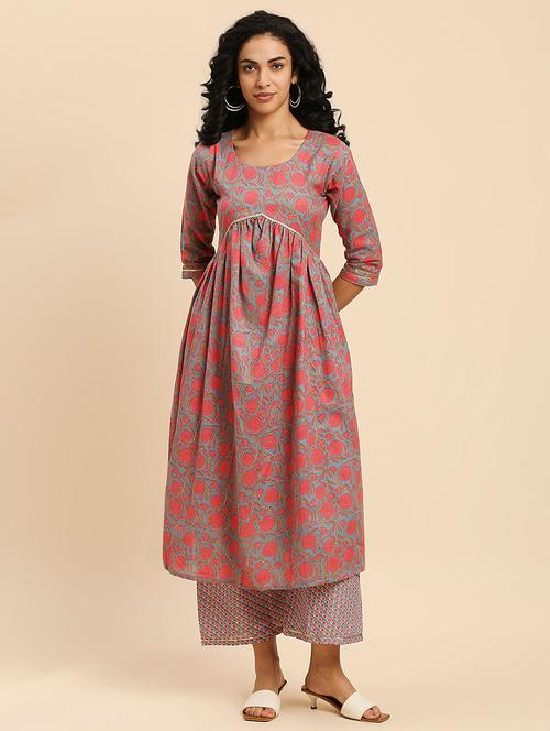 women grey round neck kurta palazzo set - 20305806 - Very Small Image - 1