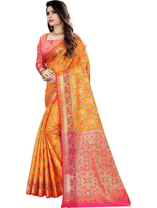 orange colored banarasi saree with blouse - 20305941 - Very Small Image - 1